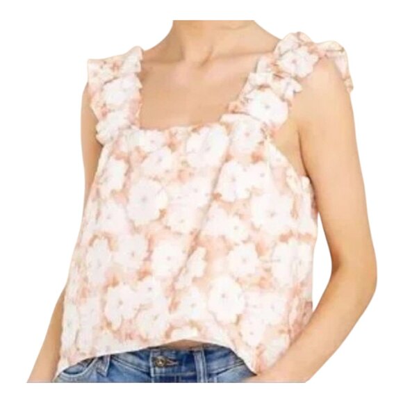 Moodie Textured Floral Ruffled Strap Square Neck Hi-lo Tank Top Women's Small - Picture 1 of 7
